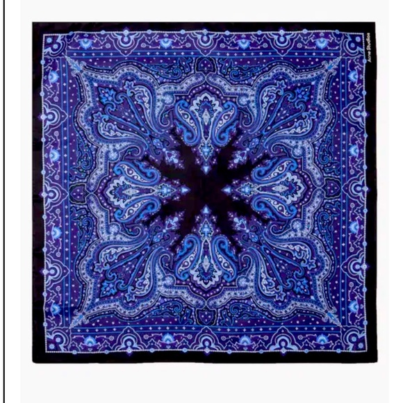 NWT ACNE STUDIOS Paisley-Print Silk-Satin Scarf 24x24 black blue gorgeous! - Picture 1 of 14